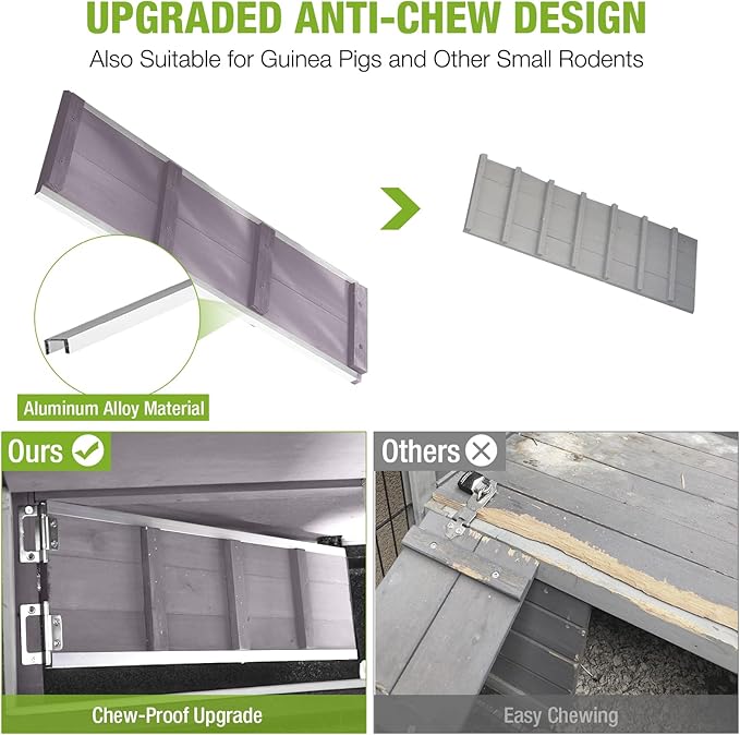 2 Story Rabbit Hutch Indoor Outdoor Rabbit Bunny House Guinea Pig Cage Wooden Pet House for Small Animals with 2 Large Rooms, Chewproof Ramp, Ventilation Door, Removable Trays (Grey)-PawvioPets