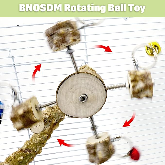 BNOSDM Natural Wood Bird Ladder Perch with Rotating Bell Toys-Exercise Stands for Parrot Climbing Chewing Parakeet Bridge Cage Accessories for Cockatiel, Conures, Lovebirds, Budgie-PawvioPets