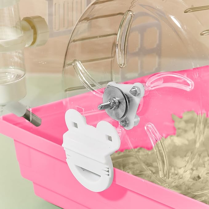 17 in 1 Clear Acrylic Hamster Cage with All Accessories,13.5''L* 10''W* 21''H Dwarf Hamster Cage,Magnetic Connection Small Hamster Enclosure,Garden Style Wooden Mouse Cage for Pet Mice(3-Layer,Pink)-PawvioPets