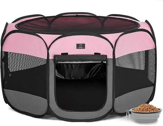 A4Pet Puppy Playpen Indoor, 39.5” Portable Pet Playpen with Bowl, Suitable for Puppies, Kittens, and Small Animals, Removable Zipper & Mesh Panel(16”W × 10”H)-PawvioPets