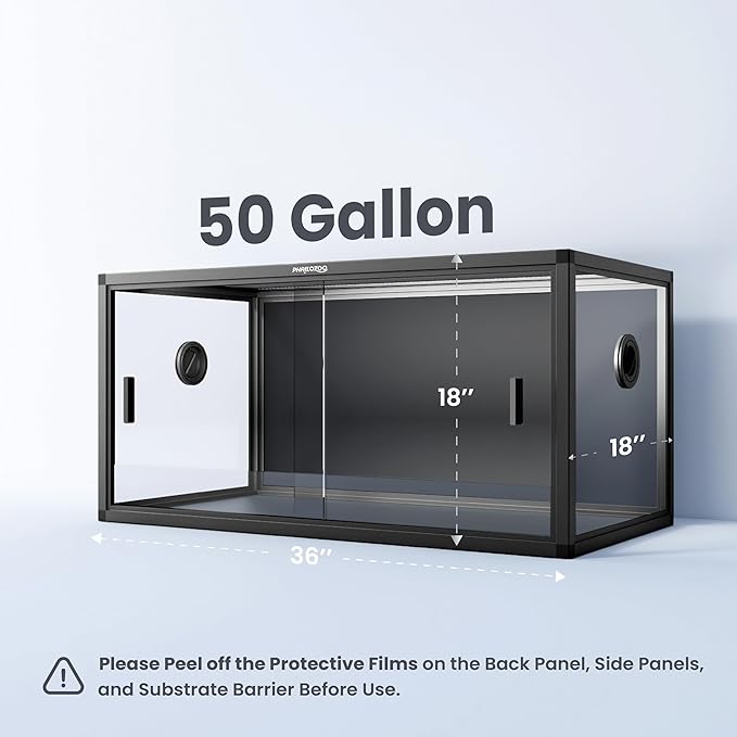 50 Gallon Bearded Dragon Tank, Reptile Enclosure for Easy Maintenance, Front Opening Reptile Tank with Top Screen Ventilation & Glass Sliding Door 36''x18''x18''-PawvioPets