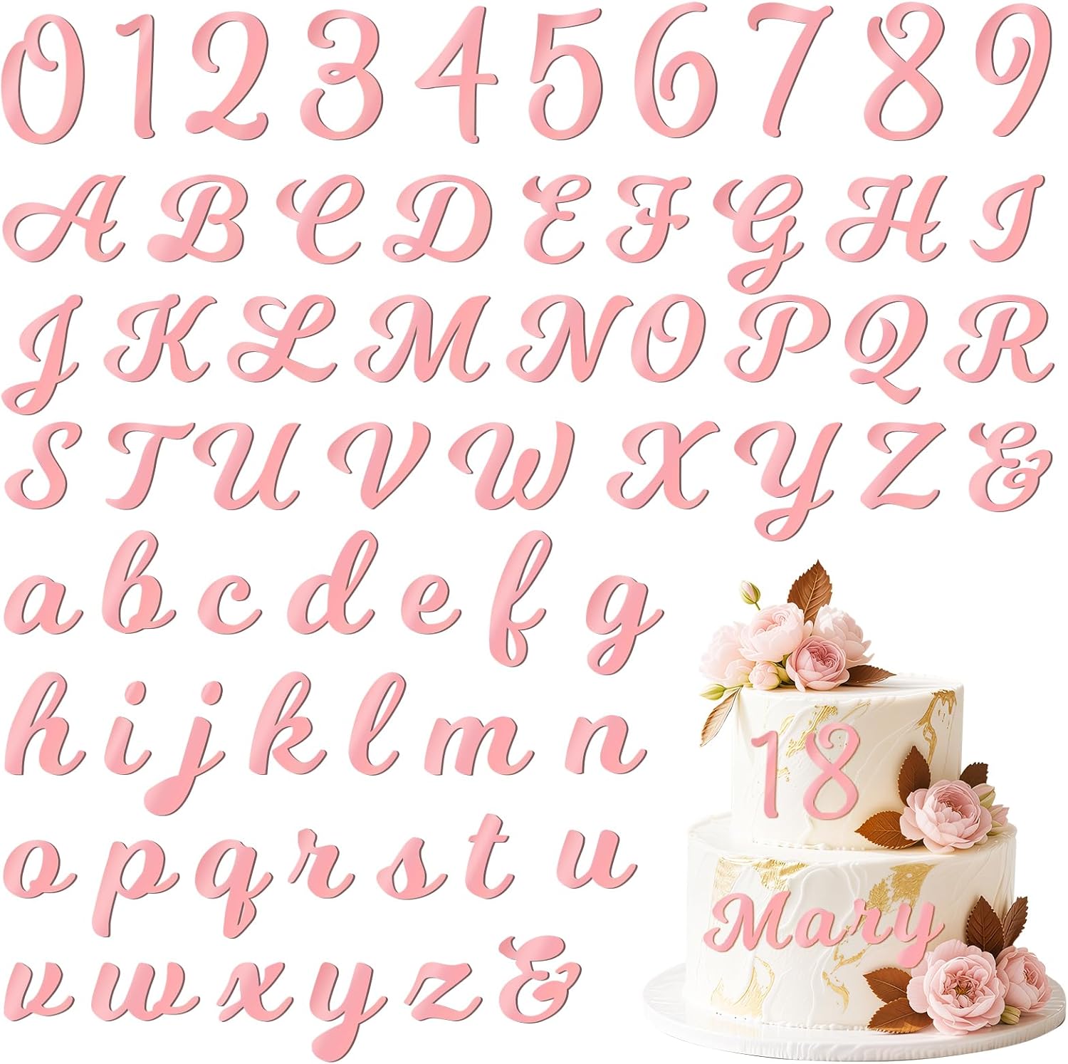 126 PCS Custom Name Cake Topper Acrylic Letters DIY Personalized A-Z & 0-9 Number Alphabet Cake Decoration For Wedding Anniversary Baby Shower Party Birthday Supplies (Rose Gold)