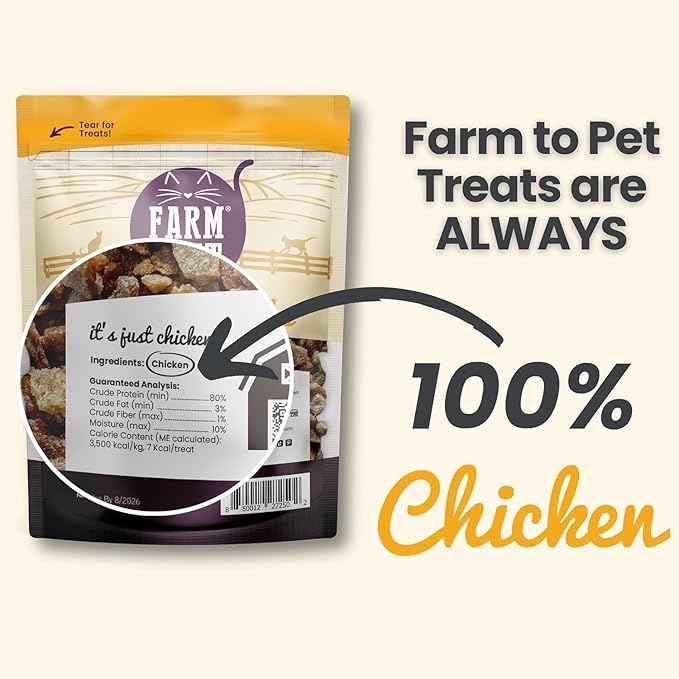 Farm To Pet - Cat Treat Crumbles - 3 oz Single Ingredient Chicken Treat and Snacks - Healthy for Indoor Cats and Kitten - Essential Products (Mix with Wet/Dry Food)-PawvioPets