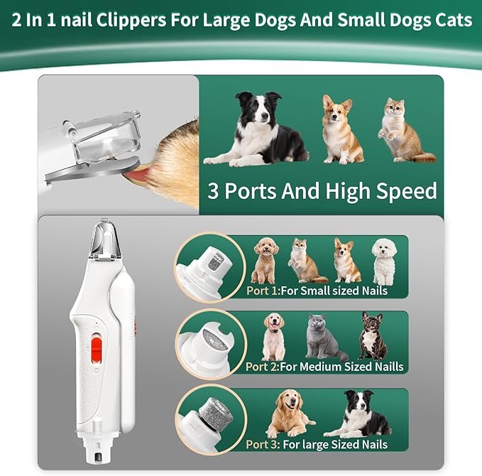 2-in-1 Cat Nail Clippers & Dog Nail Clippers Trimmers for Large Medium Small Dogs Cats Claw Trimmer Quick Sensor and Safety Guard USB Rechargeable with 2 LED Lights Dogs Nail Trimmer-PawvioPets