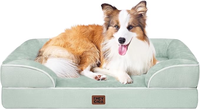 EHEYCIGA Orthopedic Large Dog Bed, Waterproof Memory Foam, Non-Slip Bottom, Sage Green, 41"L x 27"W x 6.5"Th-PawvioPets