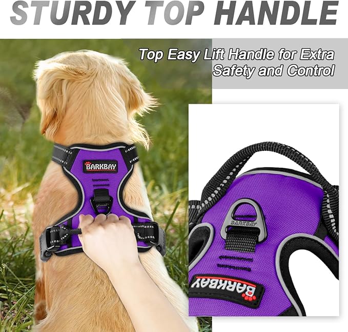 BARKBAY No Pull Dog Harness Front Clip Heavy Duty Reflective Easy Control Handle for Large Dog Walking(Purple,M)-PawvioPets