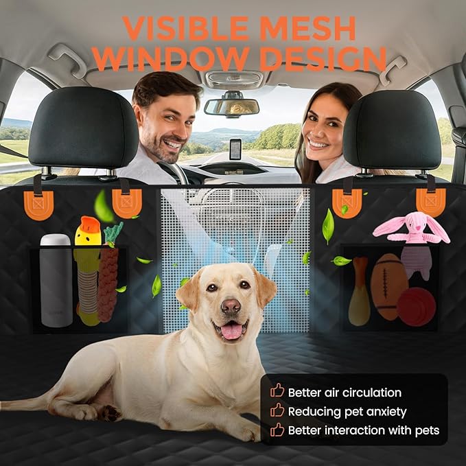 Back Seat Extender for Dogs - Holds 450lbs, Waterproof Dog Car Seat Cover for Back Seat with Hard Bottom for Cars SUVs Truck,Anti-Scratch No Slip Large Space Pet Backseat Protector,Black-PawvioPets