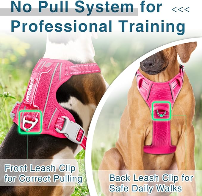BARKBAY Dog Harness No Pull with ID Tag Pocket - Heavy Duty, Reflective, Easy Control for Large Dogs(Pink,M)-PawvioPets