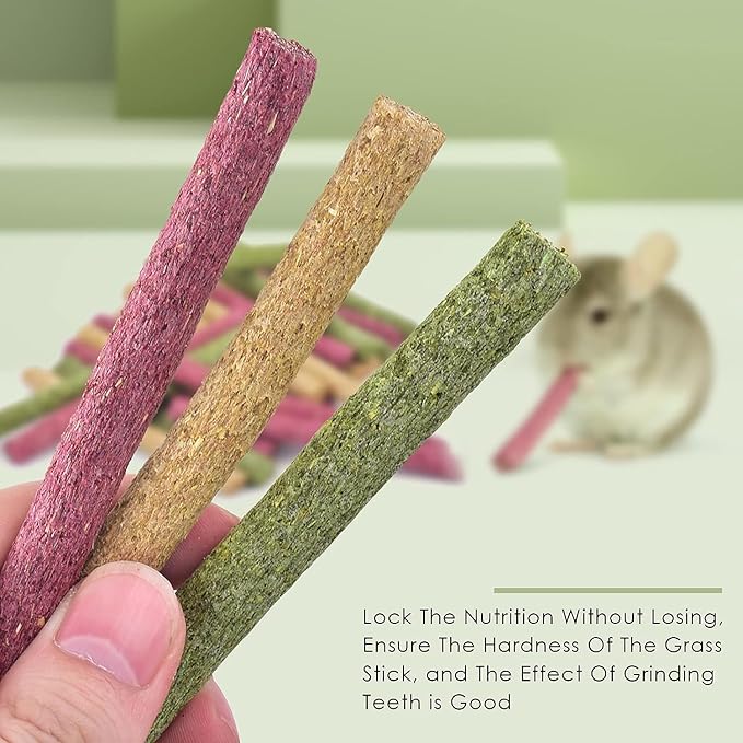 ERKOON Timothy Hay Sticks,Rabbit Chew Toys for Teeth Natural Molar Sticks Rabbits Treats for Bunnies, Chinchilla Guinea Pigs, Gerbil, Hamster (75 Pcs)-PawvioPets