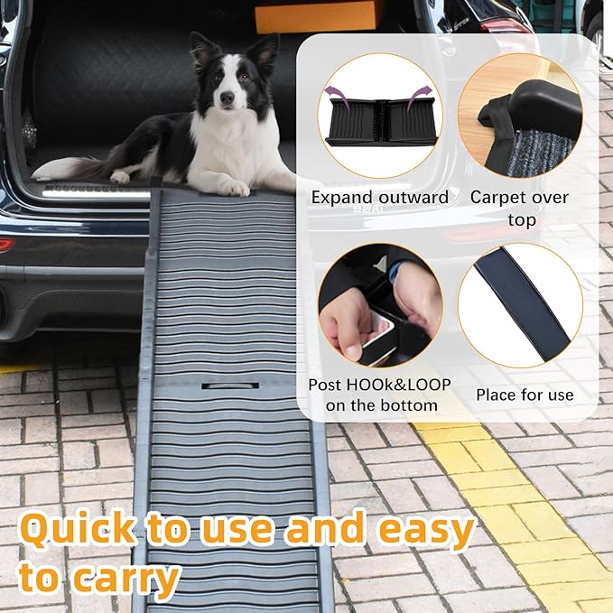 Dog Ramp for Car, Pet Ramp with Removable Non-Slip Pads for Large Small Medium Dog Cat, 60''x16'' Folding Pet Ramp to Get on Truck SUV Van Up to 150LBS, Car Ramp for Pets Outdoor Indoor-PawvioPets