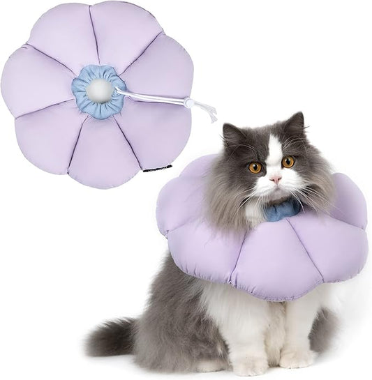 Cat Cone Collar,Cute Waterproof Cat Recovery Collar,Anti-Bite Lick Wound Healing Safety Elizabethan e Collar for Cats,Purple Flower All-Season Style…-PawvioPets