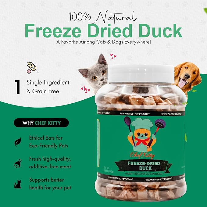 Freeze-Dried Duck Treats for Cats & Dogs – 100% Human Grade, Single Ingredient, High-Protein, Healthy Snack – No Additives or Preservatives – 3.0oz - Inspected & Tested in USA-PawvioPets