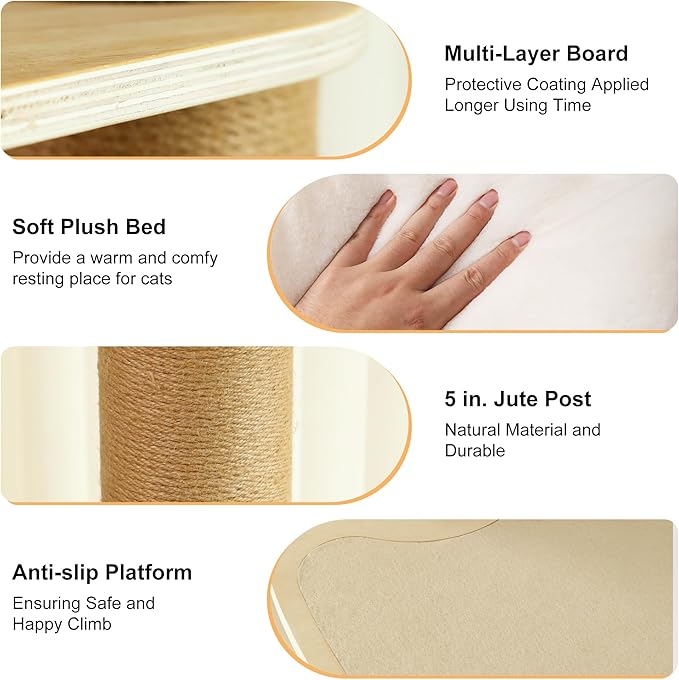 FUKUMARU Floor to Ceiling Cat Tree, 6 Level Adjustable Height (6-10 ft) Climbing Tower with Thickened Scratching Posts, Cats Activity Center with Cozy Hammock - Beige-PawvioPets