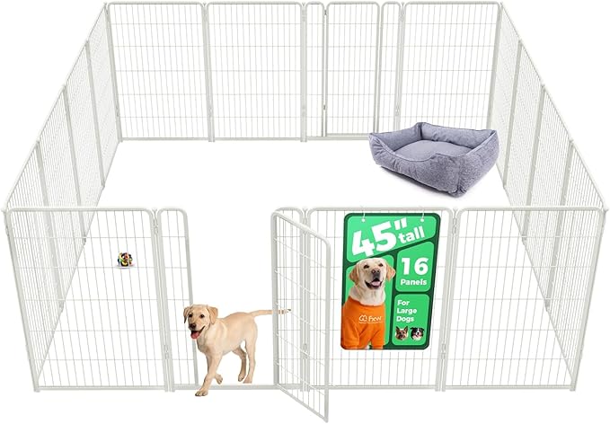 FXW Homeplus Unleashed Indoor Dog Playpen - Stress-Free and Safe Play, Heavy Duty 45 Inch 16 Wire Panels Dog Pen for Large Dogs, White│Patented-PawvioPets