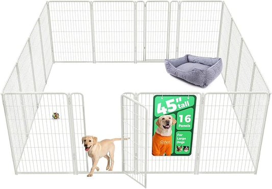 FXW Homeplus Unleashed Indoor Dog Playpen - Stress-Free and Safe Play, Heavy Duty 45 Inch 16 Wire Panels Dog Pen for Large Dogs, White│Patented-PawvioPets