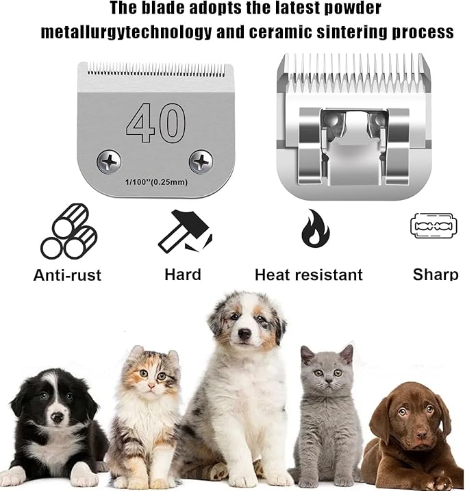 40 Blades for Dog Grooming Blades Compatible with Andis,Oster A5,Wahl km10 Dog Clippers,Size-#40, 1/100-Inch Cut Length (0.25mm) (3pcs #40)-PawvioPets