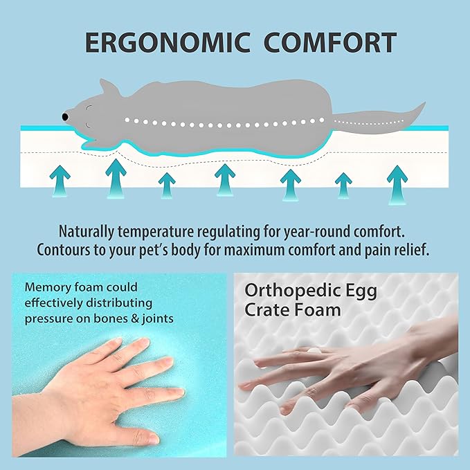 Cooling Dog Bed for Large Dogs - Orthopedic Pet Beds with Memory Foam, QMAX>0.5, Waterproof Removable Washable Cover for Hot Weather, Grey, 35" L x 23" W x 3" H-PawvioPets