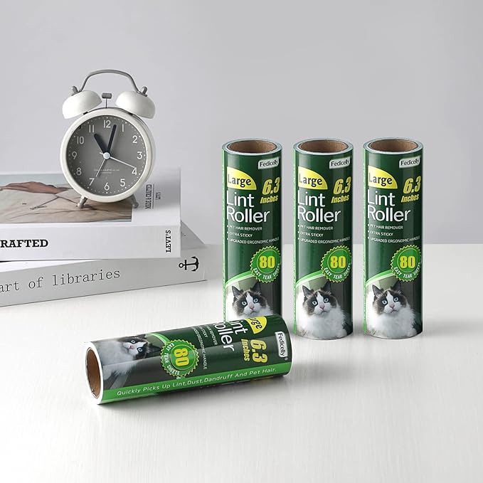 Fedicelly Large Lint Rollers Pet Hair Extra Sticky Refills,Mega Value Set 6.3 inches Wider with 320 Sheets for Cat and Dog Hair Removal,80 Sheets Per Roller (Pack of 4)-PawvioPets