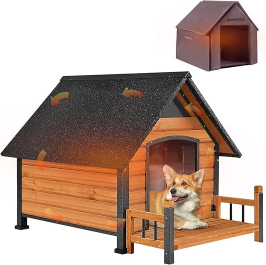 AIVITUVIN Outdoor Dog House with Anti-Chewing Iron Surround Insulated Liner Dog Kennel for Large Breed Dog Shelter Weatherproof (Brown 50.9" D x 37.4" W x 37.2" H)-PawvioPets