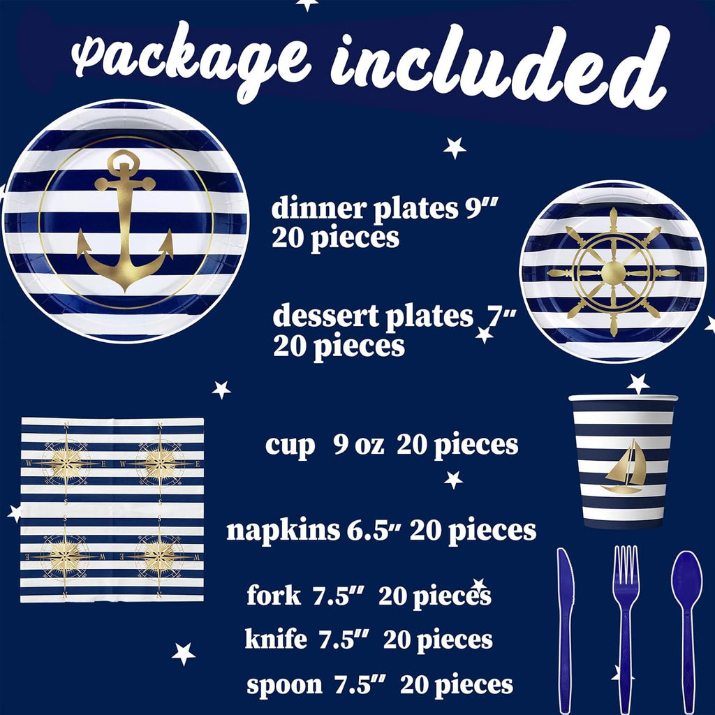 Nautical Decorations & Tableware - Party Supplies for 20 Guests
