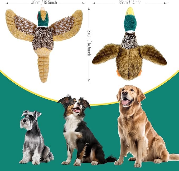 2 PCS Mallard Duck Dog Toys Squeaky D og Toy ,Stuffed Pheasant Do g Chew Toys Plush Mallard Duck Do g To y Interactive Do g Toys to Keep Them Busy , Pheasant Dog To y for Small Middle and Large Dogs-PawvioPets