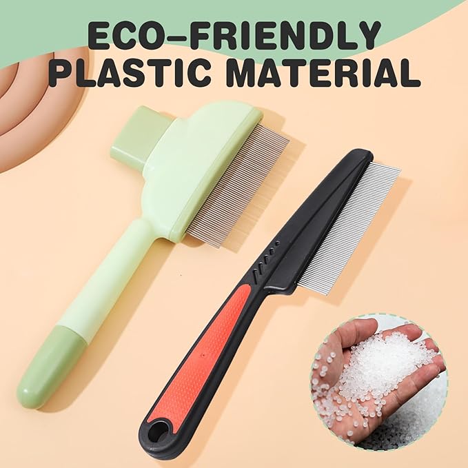2PCS Flea Comb for Dogs & Cats，flea Comb for Cats with Release Button Self-Cleaning，lice comb for Shedding Pet Hair-PawvioPets