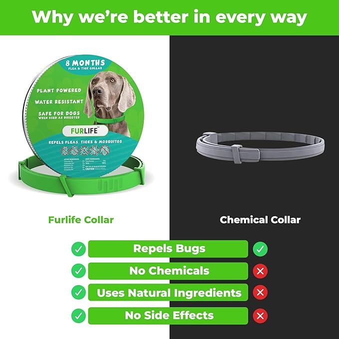 FurLife Flea and Tick Collar for Dogs – Waterproof Green Dog Collar, Pet Supplies for Tick and Flea Prevention for Dogs, Safe for All Breeds-PawvioPets