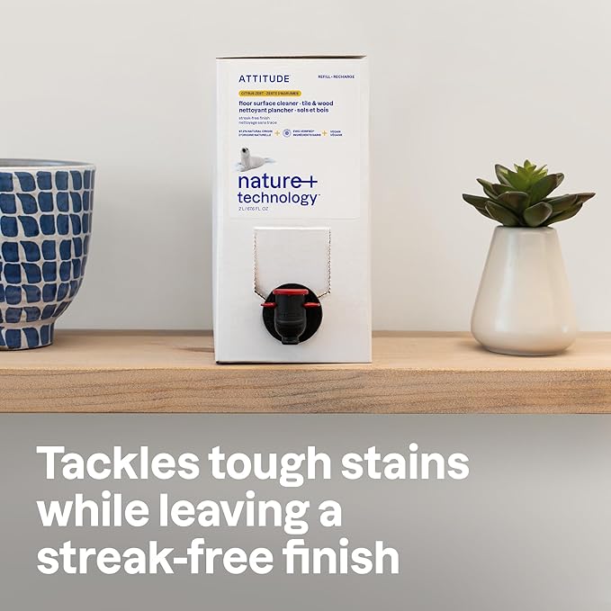 ATTITUDE Floor Cleaner Refill, EWG Verified, Streak-Free, Vegan & Plant-Based for Tile, Wood & Laminate Floors, Citrus Zest Scent, 67.6 Fl Oz-PawvioPets