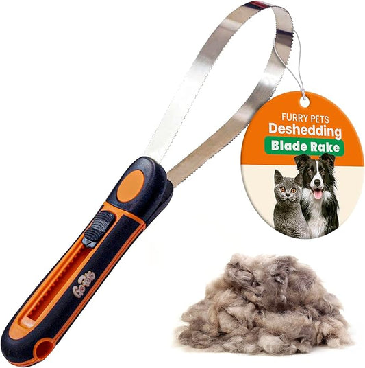 GoPets Deshedding Blade Rake, Adjustable Professional Dematting Grooming Tool, Stainless Steel Blades, Fur Removal Comb for Shedding, Comfortable Handle, Suitable for Cats & Dogs-PawvioPets