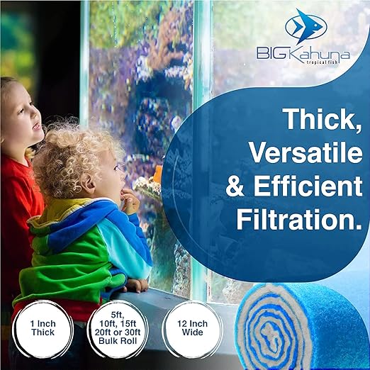 Big Kahuna Aquarium Filter Floss Rolls – 12-inch Pond and Aquarium Filter Media – 1-inch Thick Wet/Dry Aquarium Filter Pad – Bonded Filter Media Pad for Freshwater or Marine Aquariums, Ponds – 30ft-PawvioPets