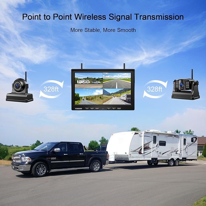 Fookoo 1080P 10" Magnetic Wireless Backup Camera 10" HD Split Screen Monitor,Rechargeable 2 Side View 2 Rear View Cameras,Low Consumption 1-Min DIY Install No Drilling for RV Trailer Truck DCX104-PawvioPets