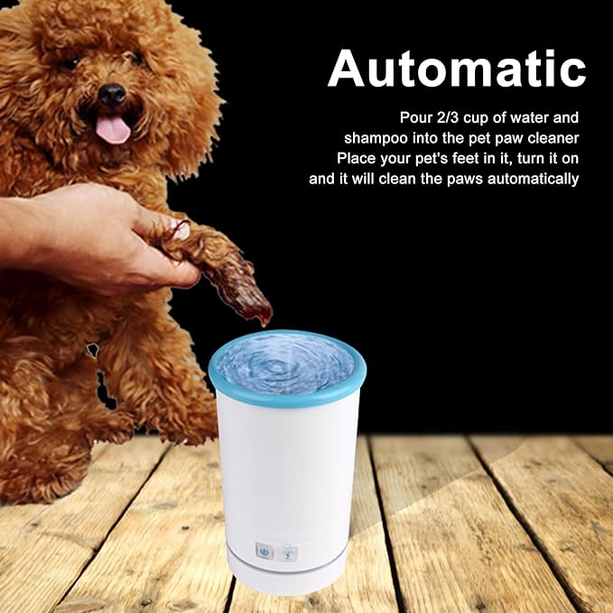 Automatic Dog Cleaner, Soft Electric Washer USB Rechargeable Portable Cleaner Cup, Dog Foot Cleaning Machine for Small to Medium Dogs Cats (White Blue)-PawvioPets