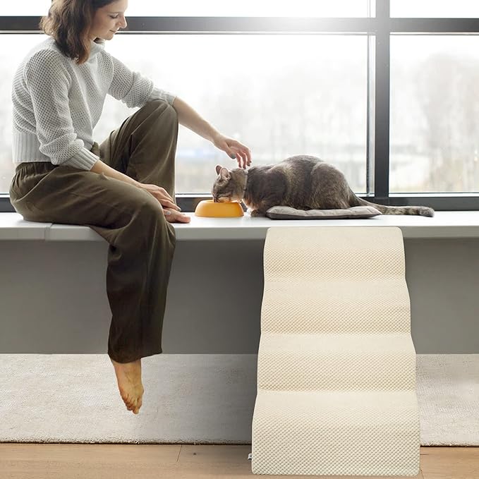 Dog Stairs for Small Dogs - High Density Foam Pet Steps, Extra Wide Dog Ramp with Non-Slip Bottom for High Beds, Couch and Sofa, Best for Dogs Injured, Older Doggy Cats-PawvioPets