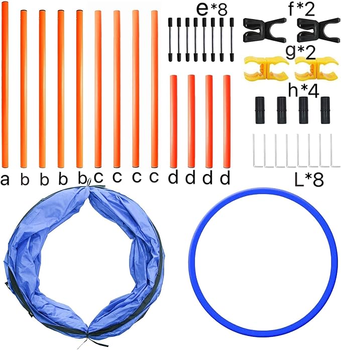 Dog Agility Training Equipment, Obstacle Agility Training Starter Kit for Doggie, Including Tunnel, 13 Weave Poles, Adjustable Hurdle, Jump Ring, Pause Box and Carrying Bag(Blue)-PawvioPets