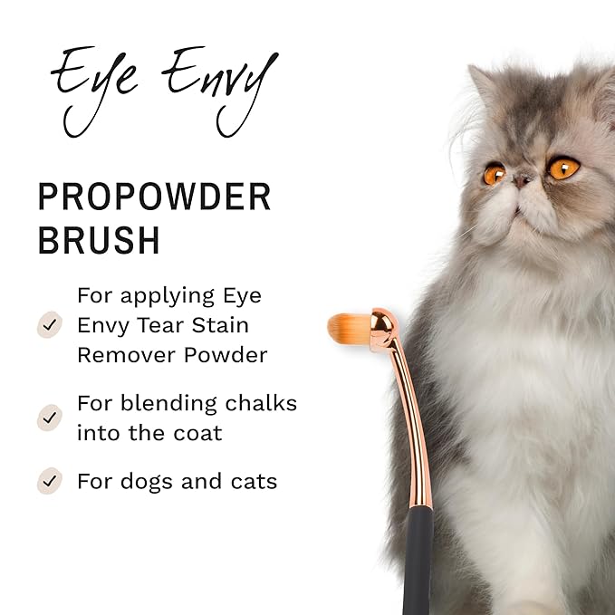Eye Envy ProPowder Applicator Brush for Dogs and Cats. Use to safely and evenly apply Tear Stain Powder. Small. Washable superfine fiber hair. Long tapered bristles. Ergonomic handle-PawvioPets