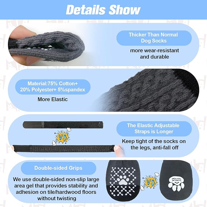 BEAUTYZOO Anti-Slip Dog Socks,Dog Shoes for Hot/Cold Pavement,Paw Protectors with Grips 3 Pairs for Puppy Small Medium Large Senior Old Dogs,Dog Socks to Prevent Licking and Hardwood Floor Protection-PawvioPets