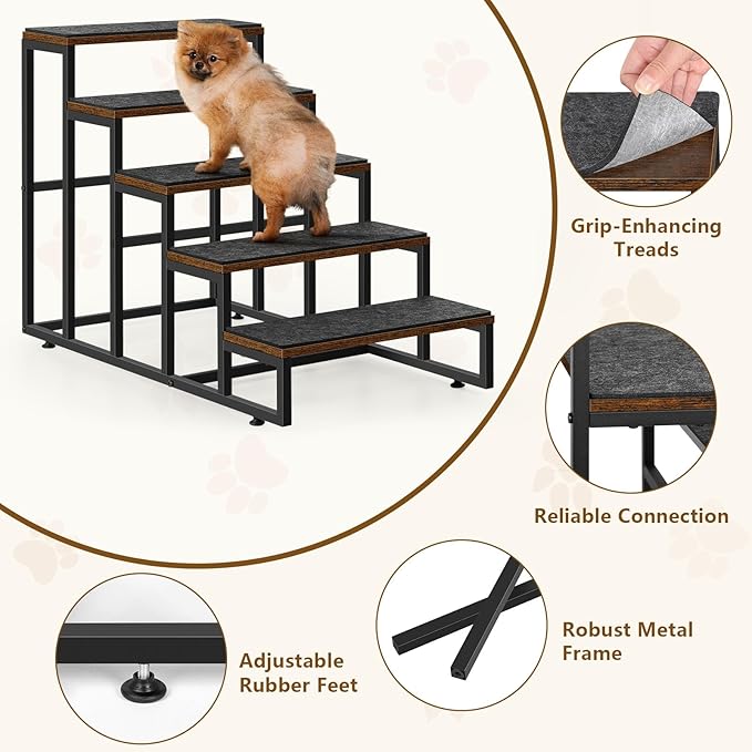 Dog Stairs Ramps Dog Stairs for High Bed Couch 5 Tier Pet Stairs for Small Medium Large Dogs and Cats Pet Step with Non-Slip Stair Tread for Puppy, The Old, and Injured Dogs-PawvioPets