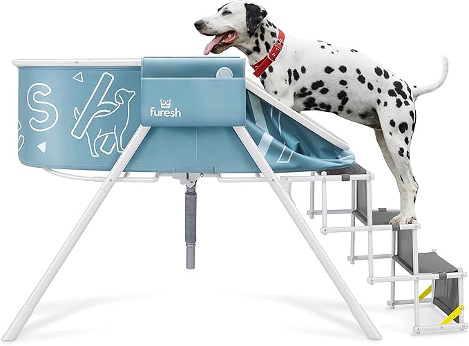 Big Dipper Dog Bath Tub with Stairs, Elevated Portable Foldable Wash Station with Steps for Bathing, Shower and Grooming, Indoor, Outdoor, for Medium to Large Size Dogs-PawvioPets