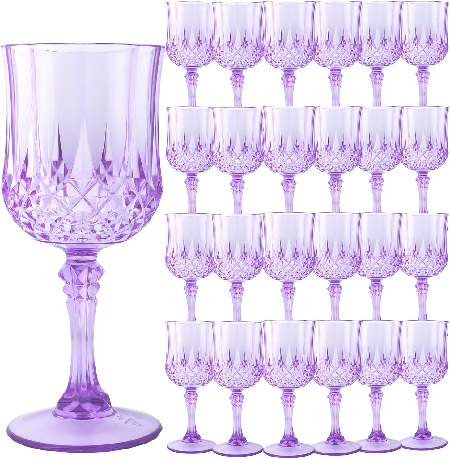 Plastic Wine Glasses，Plastic Goblets Vintage Style Cordial Drinking Glasses for Wedding Reception, Grand Event Party Supplies (24, Purple)