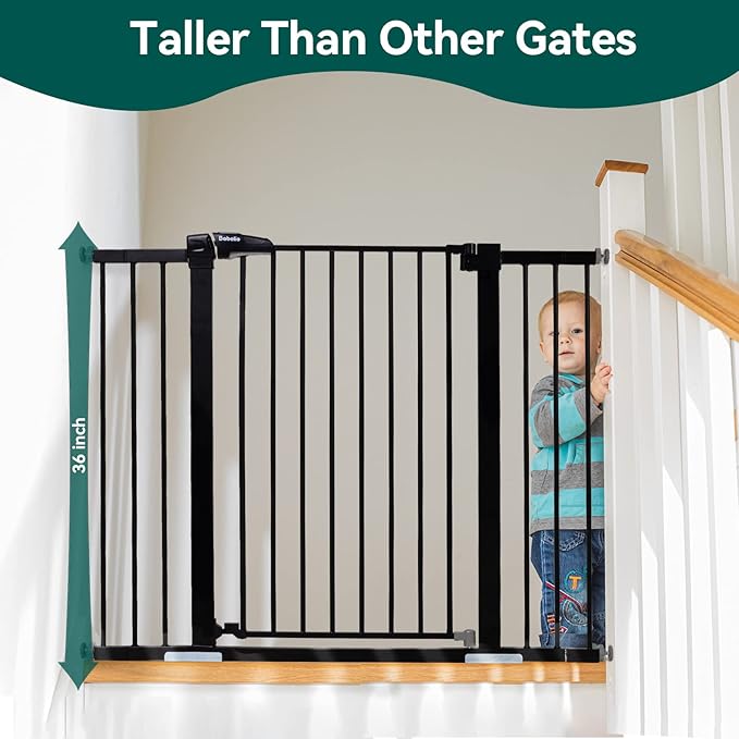 BABELIO 36" Tall Baby Gate, 29-48" Auto-Close & Pressure Mounted, Black Steel Dog Gate for Stairs & Doorways-PawvioPets