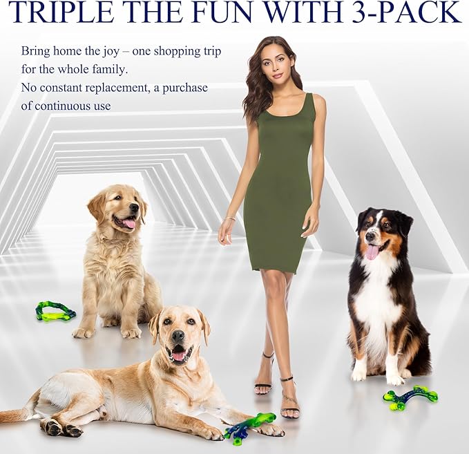 3-Pack Indestructible Nylon Dog Chew Toys for Aggressive Chewers - Long-Lasting Durable Bone-Shaped Toys, Large Breed Dogs, Tough Puppy Teeth Enrichment-PawvioPets