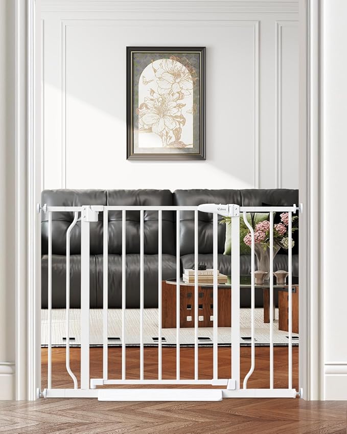 29"-40" Baby Gate for Stairs, Auto Close Stroller Friendly Dog Gate Indoor for Doorways, Pressure Mounted Baby Gate, Easy Walk Through Gate for Children & Pets, White-PawvioPets