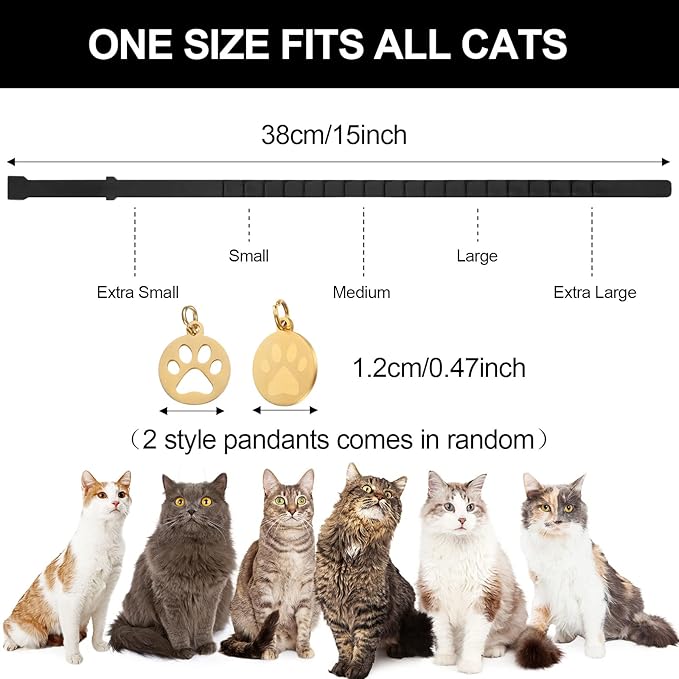 4 Pcs Cat Calming Collar Adjustable Lavender Scent Relaxing Cat Collar with 2 Pendant for Puppies Reduce Stress Aggression Anxious, up to 15 Inches(Black)-PawvioPets