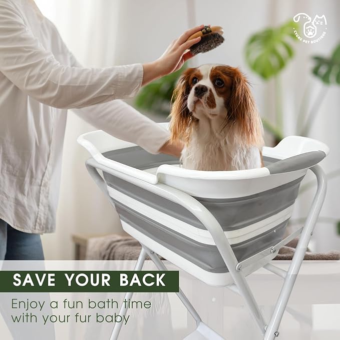 CYGNE 2-in-1 Dog Bathtub & Washing Station, Elevated Collapsible Bathtub with Drainhole & Storage Rack, Foldable Portable Indoor/Outdoor Pet Bathing & Grooming for Small Dogs Cats-PawvioPets
