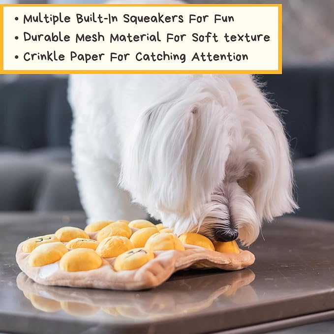 Egg Puff/Waffle 2-in-1 Nose-Work Soft Plush Squeaky Dog Toy - Durable, Cute & Fun HK Gift for Interactive Bonding Time, Hide Chew Sticks & Food for Puzzle Play, Small Medium Dogs-PawvioPets