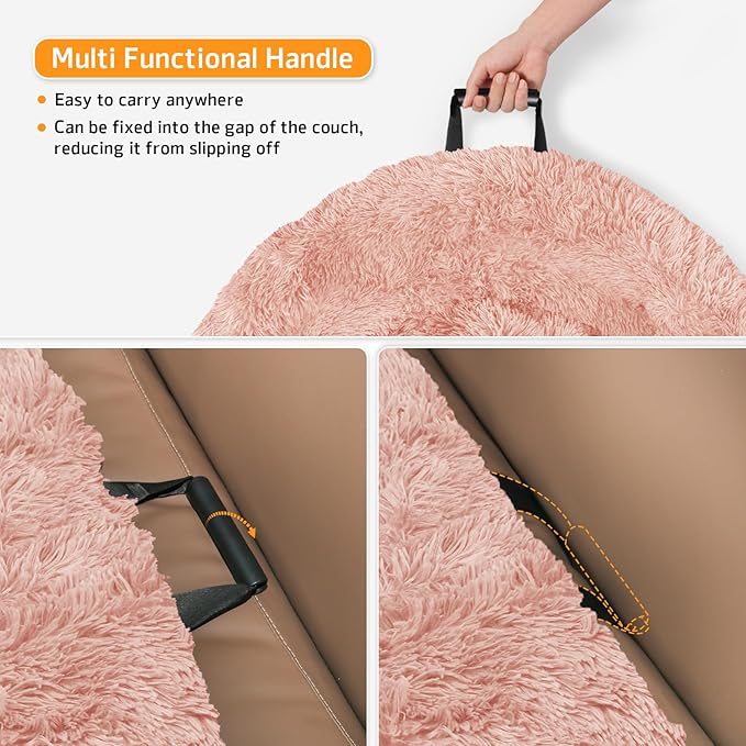 GGIB Calming Dog Bed Fluffy Plush Dog Mat for Furniture Protector with Removable Washable Cover for Large Medium Small Dogs and Cats (Small(35x31x5),Pink)-PawvioPets