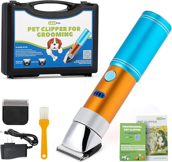 Dog Clippers for Grooming Cordless 400W with Rechargeable 5h-Standby Battery, Low Noise < 50db, Heavy-Duty Pet Hair Shaver Kit, with 2 Sharp & Detachable Blades of 3MM&6MM, Blue-PawvioPets