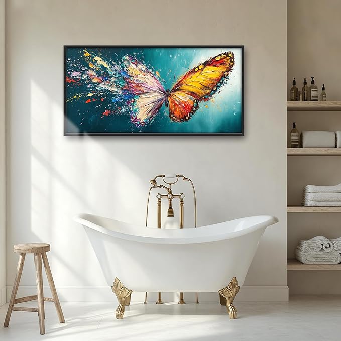 Extra Large Framed Abstract Butterfly Wall Art,Colorful Graffiti Wall Decor,Splashing Wings Pictures for Living Room,Canvas Print Painting Modern Artwork Bedroom Office Bathroom Home Decor 60L x30W-PawvioPets