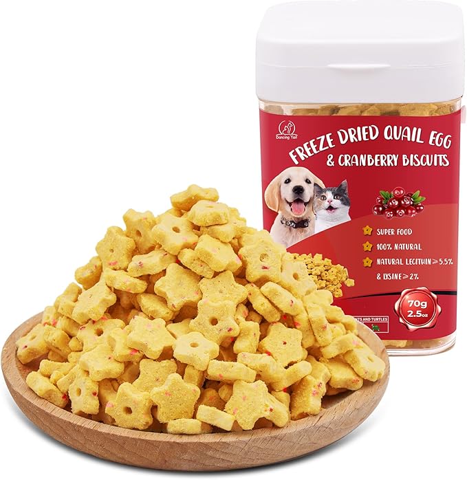 Freeze Dried Quail Egg Yolk & Cranberry Cube Cat & Dog Treats Biscuits, Dehydrated Healthy Tasty Snack for Training 2.5 Ounce-PawvioPets