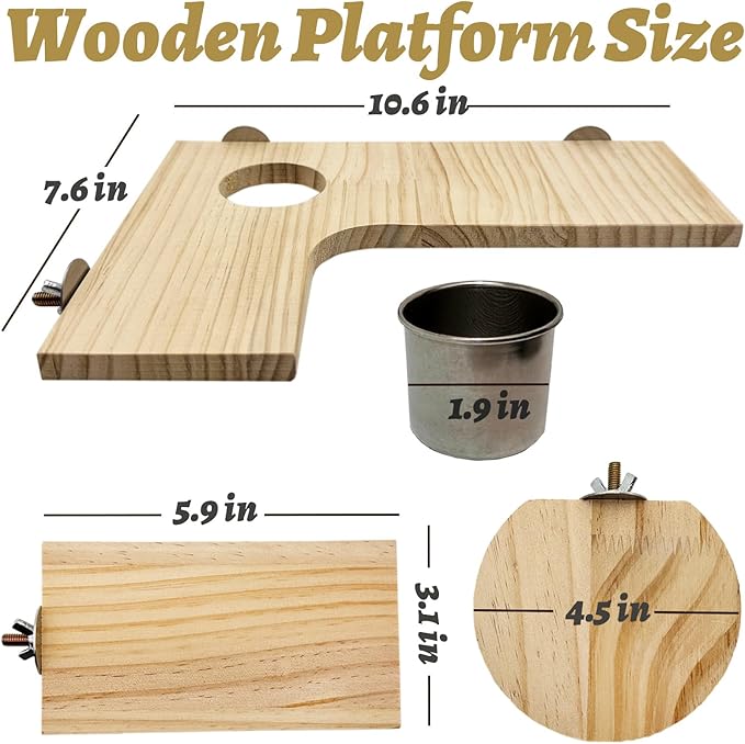 8 Pcs Wooden Hamster Cage Platform Set Wood Juvenile Chinchilla Shelves, Squirrel L-Shape Corner Ledge with Hole Cooling Standing Board Rat Cage Accessories for Gerbil Small Animal Climbing-PawvioPets